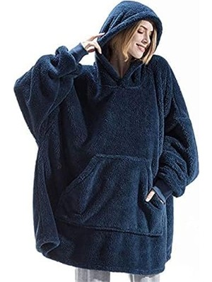 Esranın Dünyası Mulberry Wellsoft Kapüşonlu Giyilebilir Tv Battaniyesi Unisex Over Size Lacivert