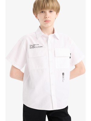 Esranın Dünyası Defacto Oversize Geniş Kalıp Polo Yaka Baskılı Poplin Kısa Kollu Gömlek Erkek Çocuk E5034A825SM