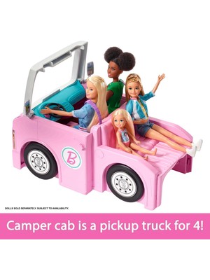 Esranın Dünyası Barbie'nin 3'ü Bir Arada Muhteşem Karavanı ve Aksesuarları, Havuz, Kamyonet, Tekne ve Aksesuarlı Araç Dahil GHL93