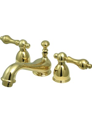 Esranın Dünyası Kingston Brass KS3952AL Restoration Mini Widerspread Lavatory Musluk With Metal Kolu Handle, Parlatılmış Pirinç By Kingston Brass