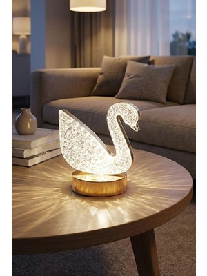 Esranın Dünyası Neo Vista Kristal LED Masa Lambası 3 Renk Işıklı (Kuğu Kristal)