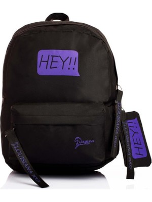 Esranın Dünyası Louisiana Polo Laptop Bölmeli Okul Çantası Hey!!! Siyah Mor 1525