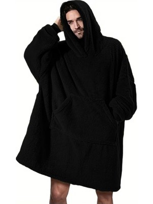 Esranın Dünyası Mulberry Wellsoft Kapşonlu Giyilebilir Tv Battaniyesi Unisex Over Size - Siyah