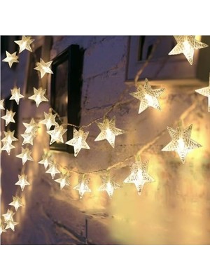 Esranın Dünyası Coverzone 10 Metre 60 Ledli Yıldız Işık Zinciri Dekoratif Fişli Sıcak Sarı LED Aydınlatma Ev Oda Balkon Duvar Pencere Yılbaşı Parti ve Doğum Günü Süslemeleri