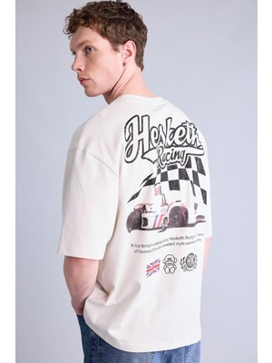 Esranın Dünyası DEFACTO%100 Pamuk Hesketh Racing Boxy Fit Sırt Baskılı Kısa Kollu Tişört H6736AX26HS