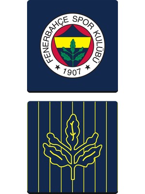 Fenerbahçe Arma Palamut Lacivert Ahşap Bardak Altlığı (2'li Set) - Lisanslı Orijinal