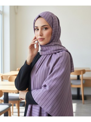Modakaşmir Moda Kaşmir Satır Çizgili Şal Eflatun