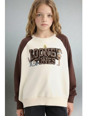 Esranın Dünyası Defacto Looney Tunes Oversize Geniş Kalıp Bisiklet Yaka Sweatshirt Kız Çocuk G6365A825WN