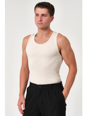 Gamaro Erkek Halter Yaka Penye Kaşkorse Fitted Kalıp Sporcu Likralı Atlet