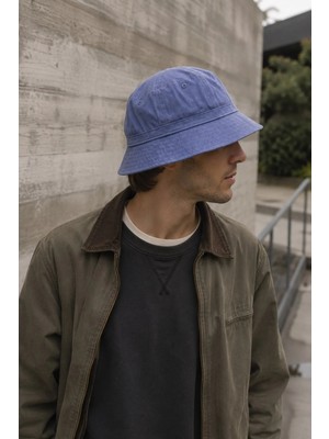 Külah Unisex Washed Cobalt Blue Bucket Şapka Pamuklu Balıkçı Şapkası