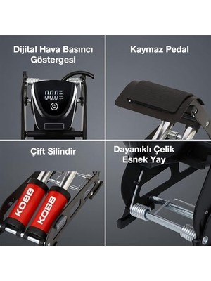 TeknoKapsül KB5402D Çift Pistonlu Dokunmatik Dijital Basınç Göstergeli Ayak Pompası ve Taşıma Kılıfı, Kırmızı/siyah