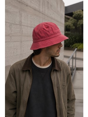 Külah Unisex Washed Red Bucket Şapka Pamuklu Balıkçı Şapkası