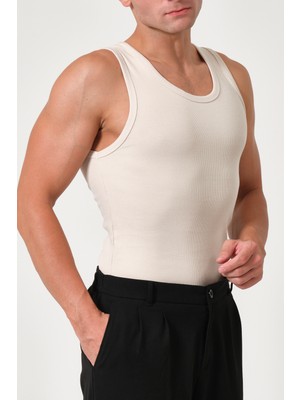 Gamaro Erkek Halter Yaka Penye Kaşkorse Fitted Kalıp Sporcu Likralı Atlet