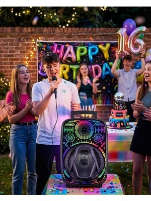 Astraltech Mikrofonlu Bluetooth Hoparlör 8 Inç Rgb Işıklı Taşınabilir Ses Sistemi