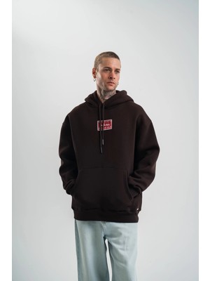 Tarz Yeri Erkek Nakışlı Kapüşonlu Oversize 3 Iplik Pamuklu Sweatshirt Hoodie - Siyah