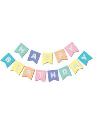 Delux Makaron Gümüş Happy Birthday Banner 5 Adet