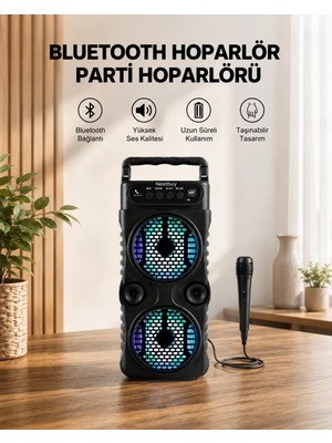 Astraltech LED Işıklı Bluetoothlu Hoparlör Mikrofonlu Taşınabilir Ses Sistemi