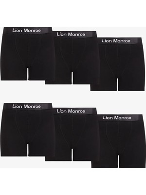 Lion Monroe Erkek Premium Saf Pamuklu Siyah 6'lı Esnek Boxer Paketi Hediye Kutulu - QUİTE BLACK