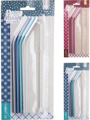Koopman Renkli Fırçalı Çelik Pipet 5 Parça 3 Adet