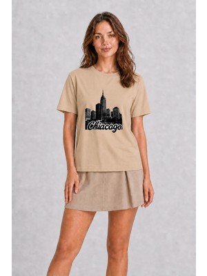 Wakha Chicago Halftone Baskılı Tişört - Krem
