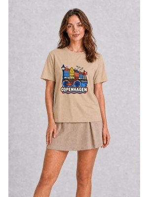 Wakha Copenhagen Şehir Tasarım Basic Unisex Tişört - Krem