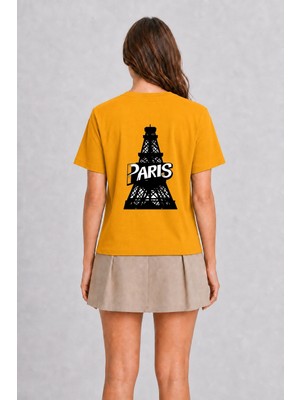 Wakha Paris Temalı Modern Unisex Tişört - Sırt Baskılı - Sarı