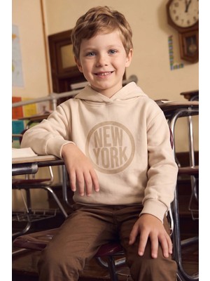 FullaModa 3 Iplik New York Baskılı Kapüşonlu Unisex Çocuk Sweatshirt