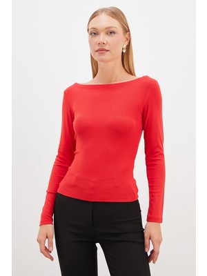 FullaModa Basic Kayık Yaka Slim Fit Bluz