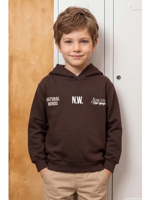FullaModa 3 İplik Yazı Baskılı Kapüşonlu Erkek Çocuk Sweatshirt