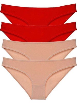 bebekokusu 4 Adet Eko Set Likralı Kadın Slip Külot Kırmızı Ten