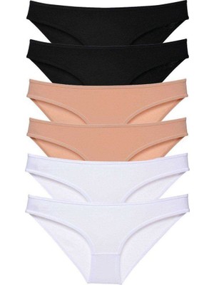 bebekokusu 6 Adet Süper Eko Set Likralı Kadın Slip Külot Siyah Ten Beyaz