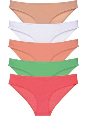 bebekokusu 5 Adet Süper Eko Set Likralı Kadın Slip Külot Ten Beyaz Pudra Yeşil Fuşya