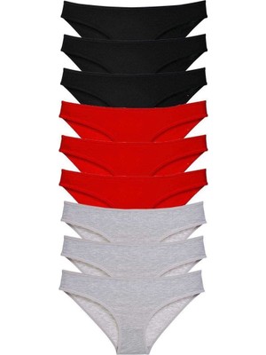 bebekokusu 9 Adet Süper Eko Set Likralı Kadın Slip Külot Siyah Kırmızı Gri