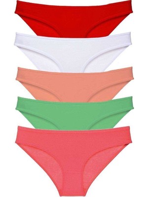 bebekokusu 5 Adet Süper Eko Set Likralı Kadın Slip Külot Kırmızı Beyaz Pudra Yeşil Fuşya