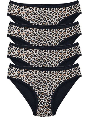 bebekokusu 4 Adet Leopar Desenli Likralı Yumuşak Dokulu Kadın Slip Külot
