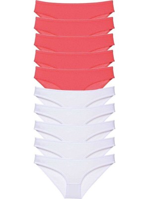 bebekokusu 10 Adet Eko Set Likralı Kadın Slip Külot Fuşya Beyaz
