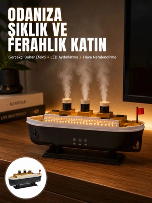 Astraltech Ultra Sessiz Titanik Gemi LED Işıklı Aroma Difüzörü Oda Nemlendirici Yeni Nesil