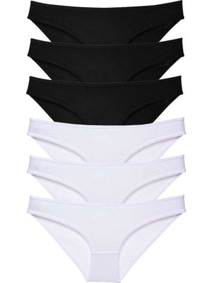 bebekokusu 6 Adet Eko Set Likralı Kadın Slip Külot Siyah Beyaz