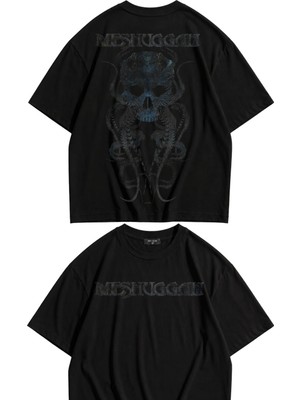 Fuddy Moda Unisex Meshuggah Sırt Baskılı Bisiklet Yaka Tişört, Oversize Rock Band Temalı Tshirt