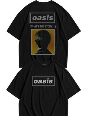 Fuddy Moda Unisex Oasis What's The Story Sırt Baskılı Tişört, Oversize Rock Band Temalı Tshirt