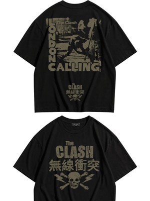 Fuddy Moda Unisex The Clash London Calling Sırt Baskılı Tişört, Oversize Rock Band Temalı Tshirt