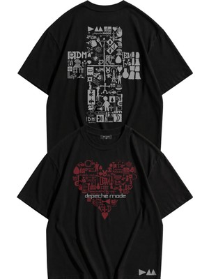 Fuddy Moda Unisex Depeche Mode Semboller Sırt Baskılı Tişört, Oversize Rock Band Temalı Tshirt