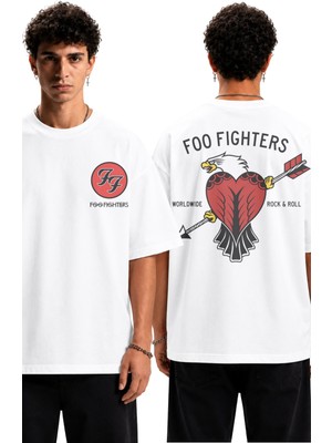 Fuddy Moda Unisex Foo Fighters Rock And Roll Sırt Baskılı Tişört, Oversize Rock Band Temalı Tshirt