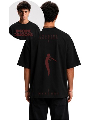Fuddy Moda Unisex Imagine Dragons Mercury Sırt Baskılı Tişört, Oversize Rock Band Temalı Tshirt