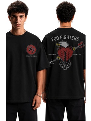 Fuddy Moda Unisex Foo Fighters Rock And Roll Sırt Baskılı Tişört, Oversize Rock Band Temalı Tshirt