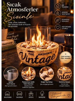 Technow HOME-300C Cam Hazneli Vintage Eskitme Desen El Yapımı Masa Şöminesi Ateş ÇUKURU(500ML Bioethanol)
