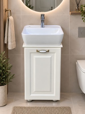 Turkuaz Lavabolu Wc Dolabı Krem Renk Membran Kapak