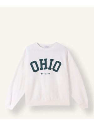 DeFacto %100 Pamuk Oversize Bisiklet Yaka Baskılı Sweatshirt I7510AX26AU