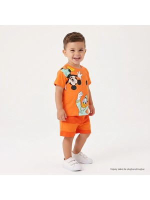 Disney Erkek Bebek Lisans Tişört-Şort Lisans Baskılı Bisiklet Yaka Short Sleeve Reçme
