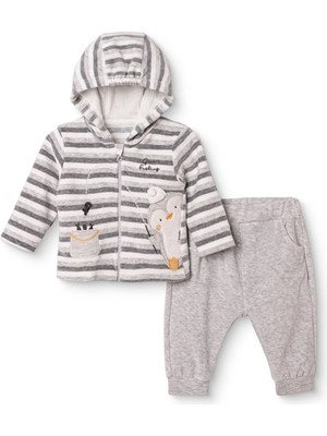 Bebetto Erkek Bebek Sweatshirt-Hırka-Alt Hayvan Baskılı Fermuarlı Bisiklet Yaka Long Sleeve Patiksiz